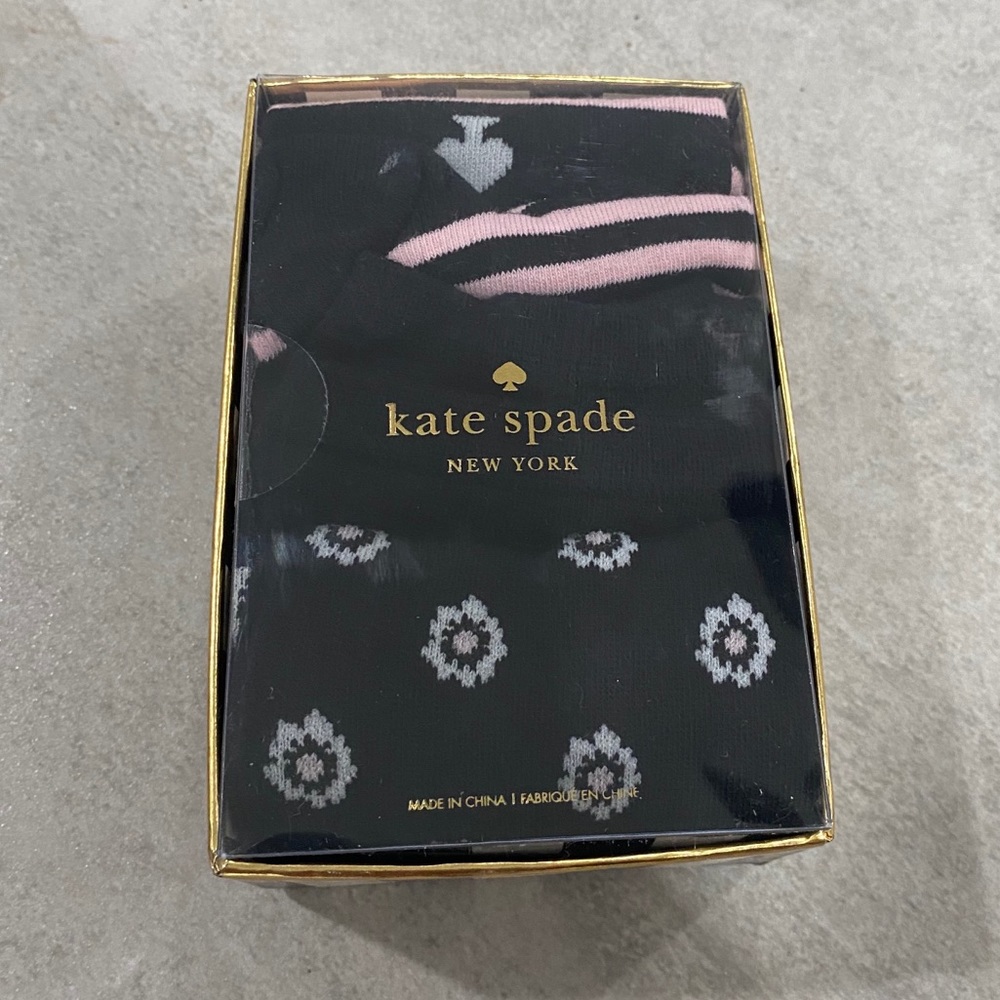 NEW Kate Spade 3 Pack Sock Gift Box Black and Pink